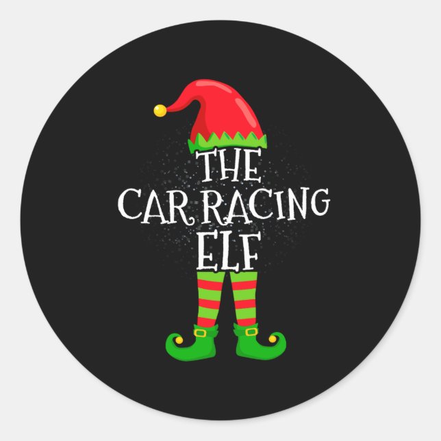 Car Racing Elf Family Matching Christmas Group  Runder Aufkleber (Vorderseite)