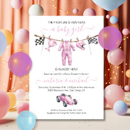 Car Racing Girl Clothesline Baby Shower Einladung