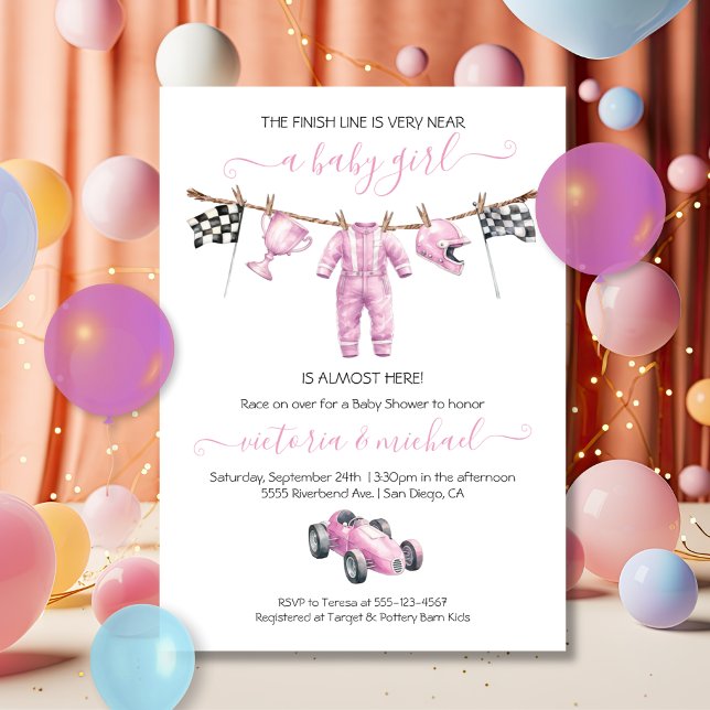 Car Racing Girl Clothesline Baby Shower Einladung (Von Creator hochgeladen)
