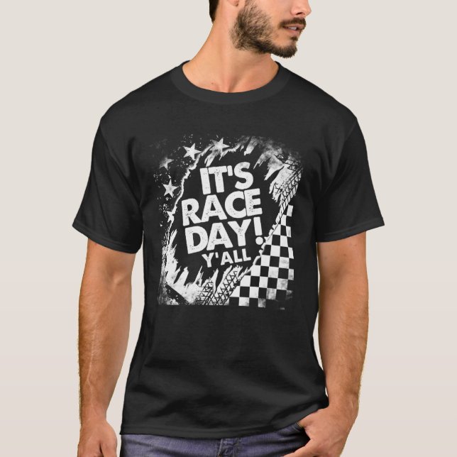 Car Racing It s Raceday Checkered Flag Dirt Track  T-Shirt (Vorderseite)