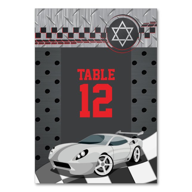 Car Racing Racecar Bar Mitzvah Tischnummer (Vorderseite)