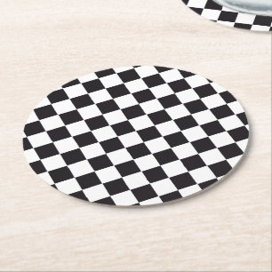 Car Racing / Schachmuster + Ihr Backgr. & Text Runder Pappuntersetzer