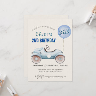 Car Theme Junge 2. Geburtstag Einladung