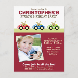 Car Trio Boy's Maroon Geburtstagsparty Einladung
