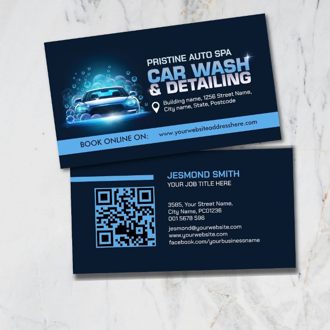 Car Wash and Detailing Professional Sleek Business Visitenkarte (Von Creator hochgeladen)