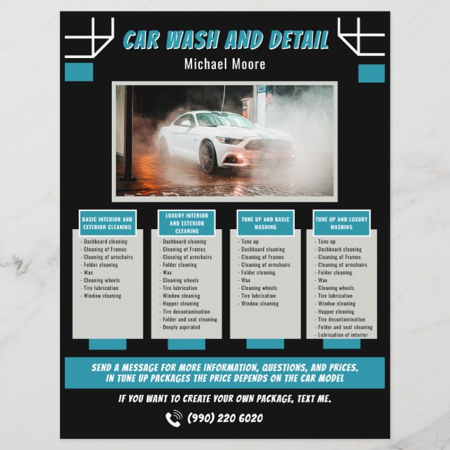 Car Wash Auto Detailing Price Package Flyer (Vorne)