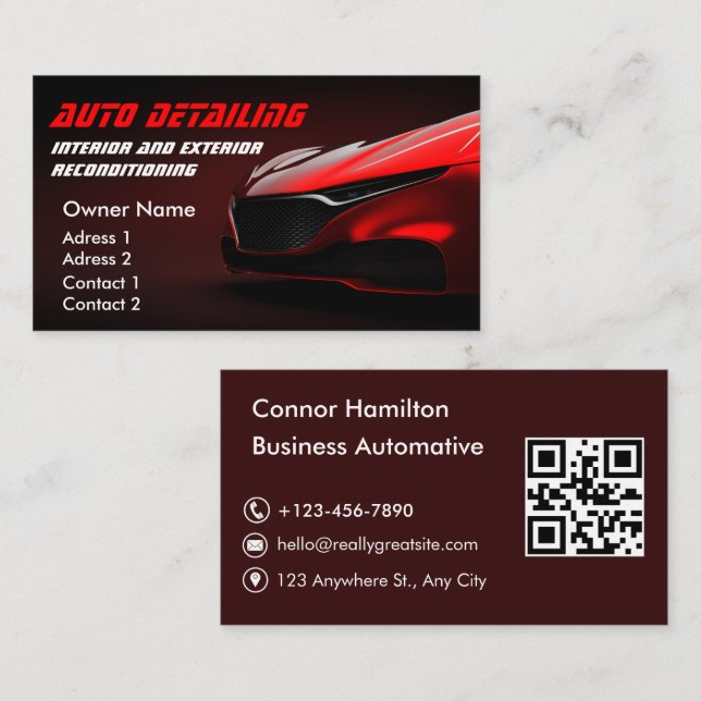 Car Wash Berufliches Auto im Detail QR-Code Visitenkarte (Vorne/Hinten)