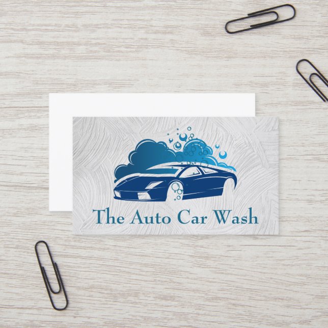Car Wash | Blue Auto Clearing Logo Business Card Visitenkarte (Vorderseite/Rückseite Beispiel)