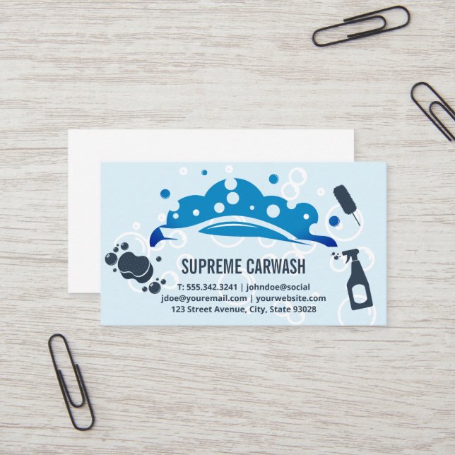 Car Wash Bubbles Logo | Reinigungstools Visitenkarte (Vorderseite/Rückseite Beispiel)
