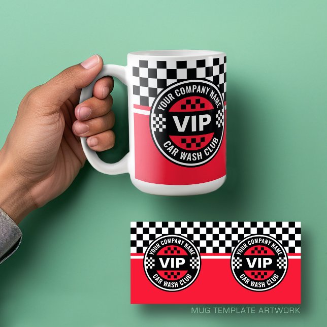 Car Wash Club - Racing Checkered Flag Prämien Kaffeetasse (Mug Template for Car Wash Business - VIP Car Was Club)
