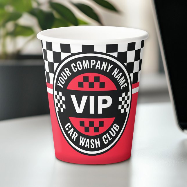 Car Wash Club - Racing Checkered Flag Prämien Pappbecher (Custom Paper Cups for Business)