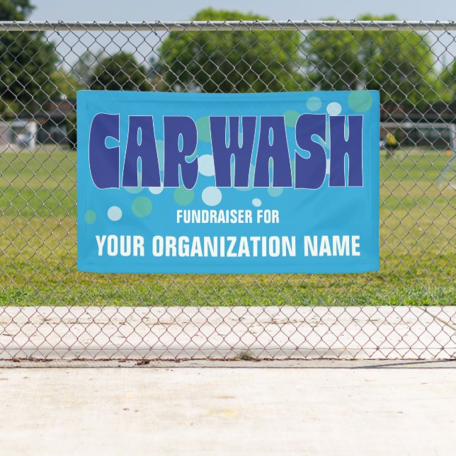 Car Wash Fundraiser Event Blue Bubbles Banner (Insitu)