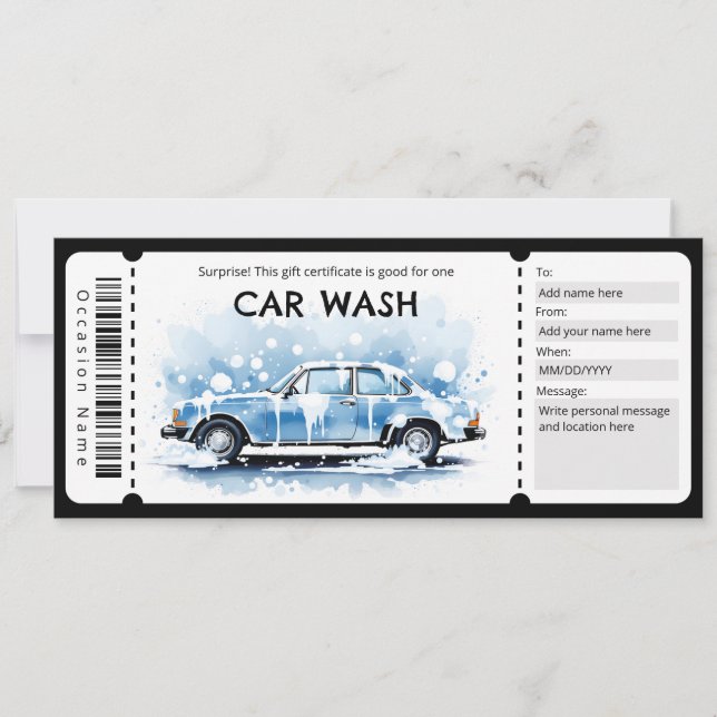 Car Wash Gift Certificate Einladung (Vorderseite)