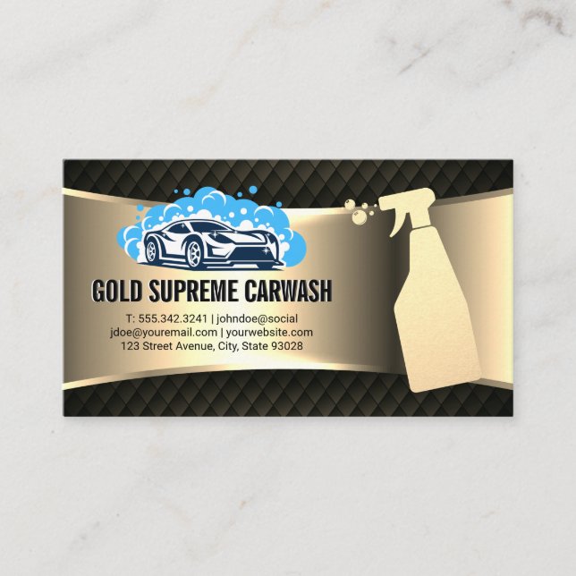 Car Wash Logo | Reinigungsdienst Gold Metallic Visitenkarte (Vorderseite)
