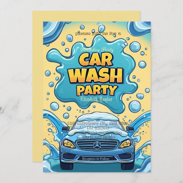Car Wash party Invitation – Suds  Celebration Einladung (Vorne/Hinten)