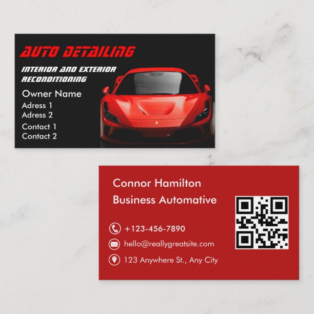 Car Wash Professional Auto Detailing QR Code Visitenkarte (Vorne/Hinten)