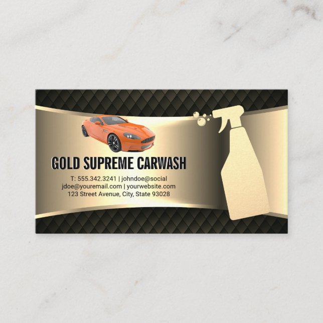 Car Wash Service Gold Metallic | Orange Sports Car Visitenkarte (Vorderseite)