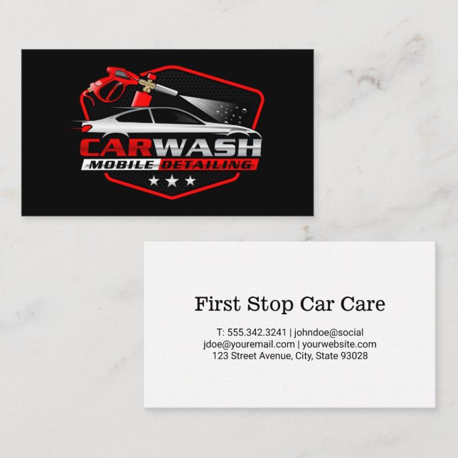 Car Wash Spray Logo | Auto Cleaning Care Visitenkarte (Vorne/Hinten)