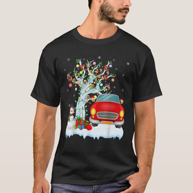 Car Xmas Licht Bäume Weihnachtsmannmütze Auto Weih T-Shirt (Vorderseite)