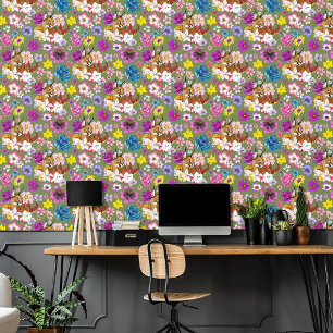 Caracal Wild Cat Floral Green Tapete