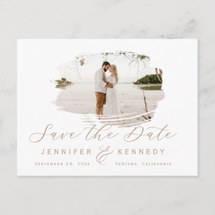 Caramel Beige Romantic Brushed Frame Save The Date Postkarte