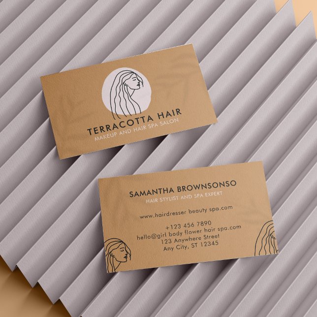 Caramel Brown Barber Leaf Shade Female Hair Visitenkarte (Caramel Brown Barber Leaf Shade Female Hair Business Card)