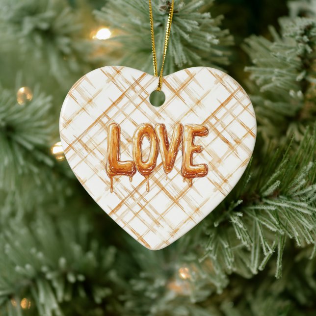 Caramel Cream Stripes Love Keramik Ornament (Baum)