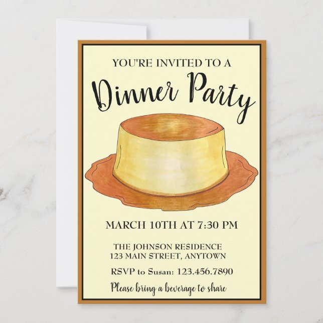 Caramel Custard Flan Spanish Food Dinner Party Einladung (Vorderseite)