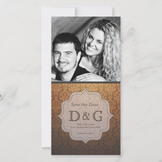 Caramel Damask Filligree Save the Date Fotokarte