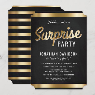 Caramel Gold und Black Surprise Geburtstagsparty Einladung