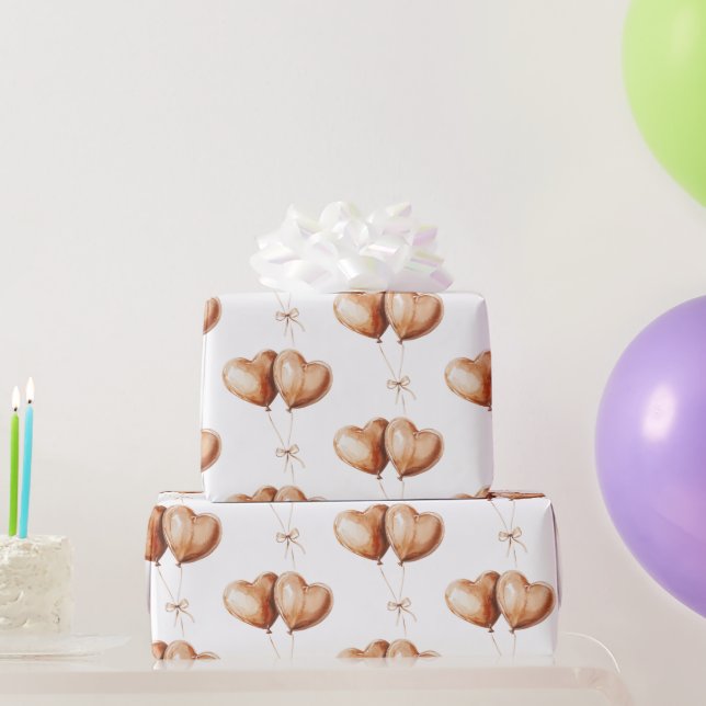 Caramel Heart Balloons Birthday Geschenkpapier (Partygeschenke)