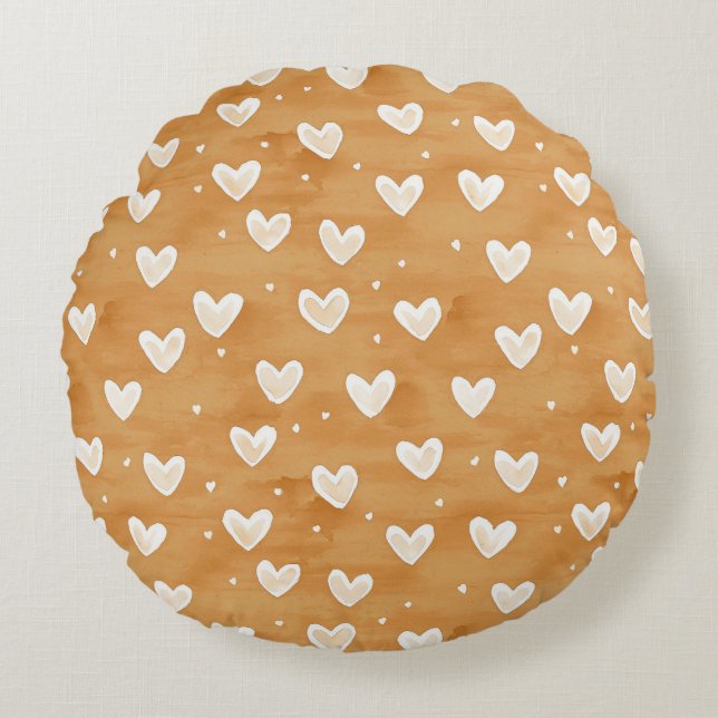 Caramel Hearts Christmas Rundes Kissen (Vorderseite)