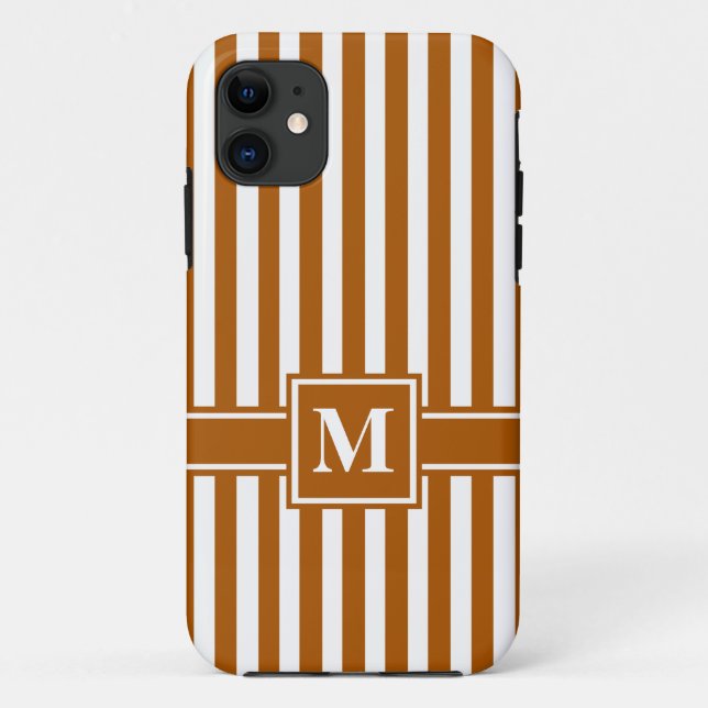 Caramel Moderner Streifen mit Monogramm Case-Mate iPhone Hülle (Rückseite)