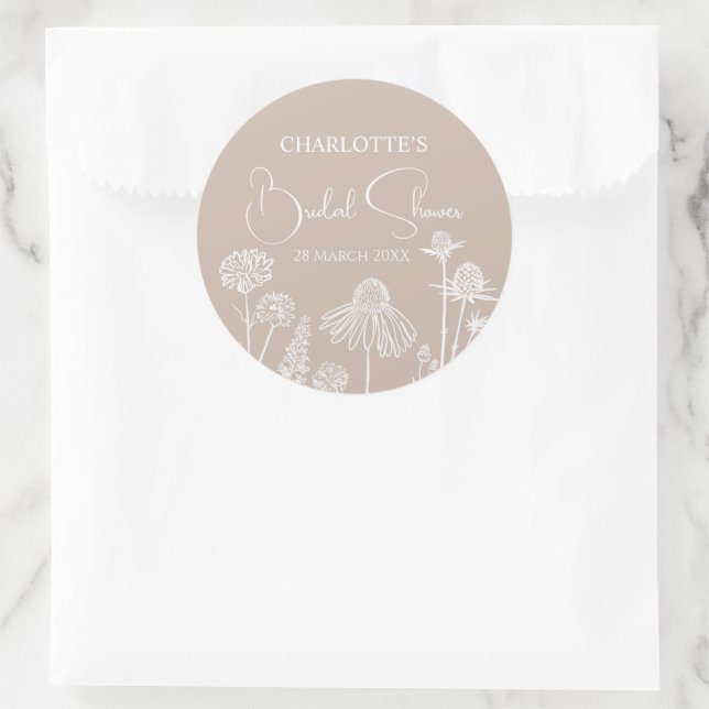 Caramel-Wildblumen gezeichnet Runder Aufkleber (Tasche)