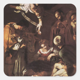 Caravaggio - Geburt mit St. Francis & St. Lawrence Quadratischer Aufkleber