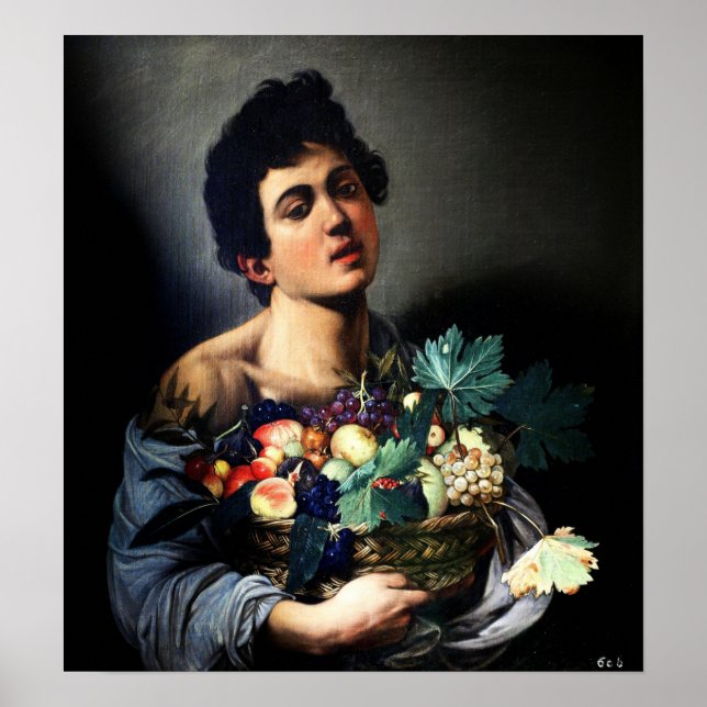 Caravaggio - Junge mit einem Obstkorb von 1593 Poster (Vorne)