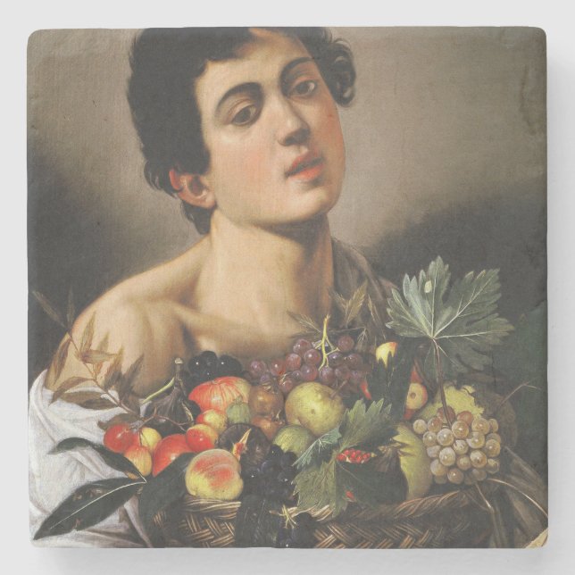 Caravaggio - Junge mit Obstkorb Steinuntersetzer (Vorderseite)