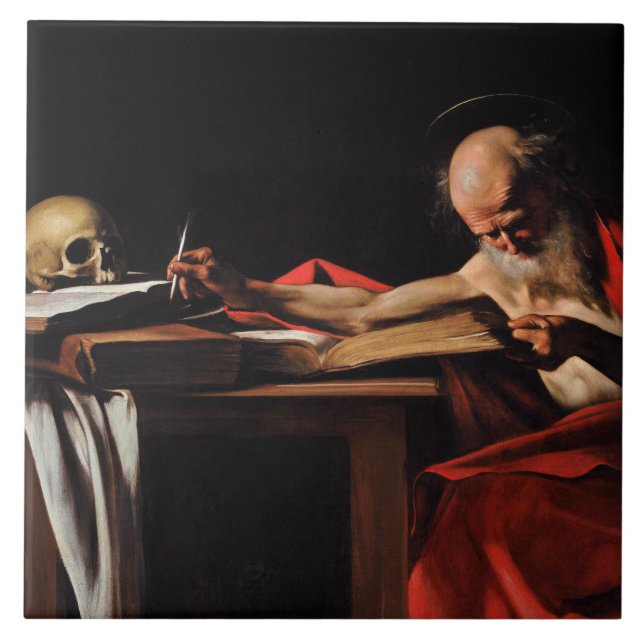 Caravaggio - Saint Jerome Writing Fliese (Vorderseite)