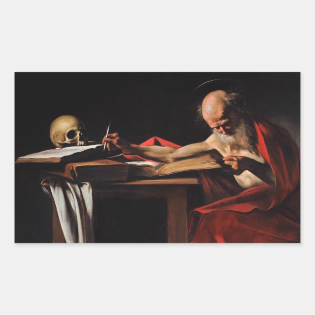 Caravaggio - Saint Jerome Writing Rechteckiger Aufkleber (Vorderseite)