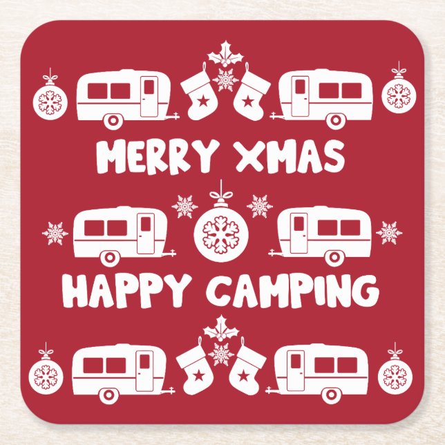 Caravan Happy Christmas Camping Rechteckiger Pappuntersetzer (Vorderseite)