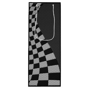 Carbon Fiber like Racing Flag Wave Print Geschenktüte Für Weinflaschen