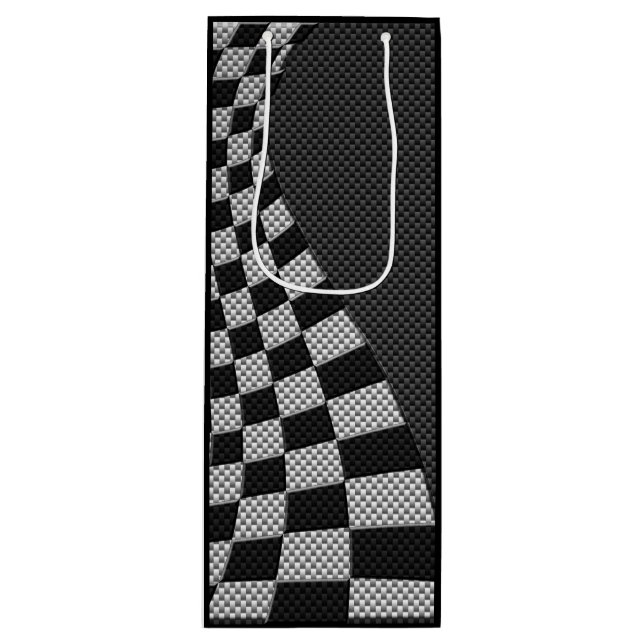 Carbon Fiber like Racing Flag Wave Print Geschenktüte Für Weinflaschen (Vorderseite)