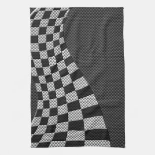Carbon Fiber like Racing Flag Wave Print Geschirrtuch