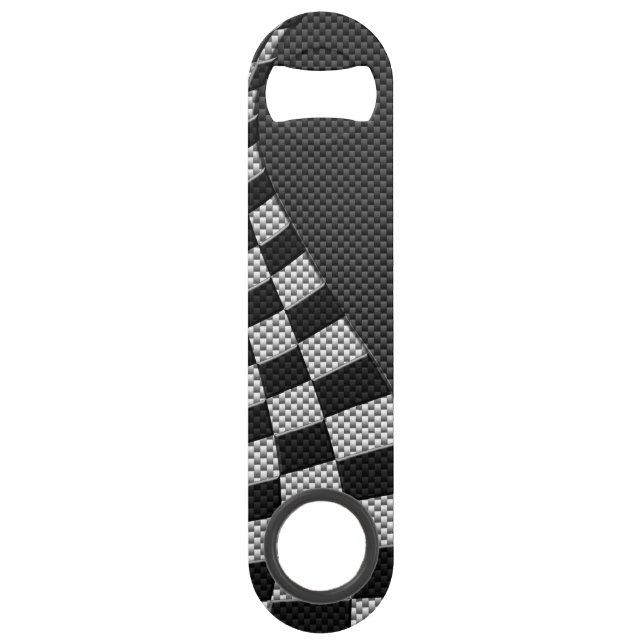 Carbon Fiber like Racing Flag Wave Print Speed Flaschenöffner (Vorderseite)