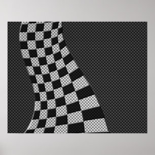 Carbon Fiber Racing Flag Wave Print Poster