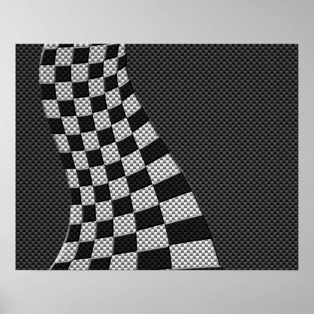 Carbon Fiber Racing Flag Wave Print Poster (Vorne)