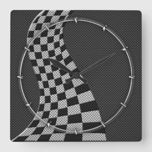 Carbon Fiber Style Racing Flag Wave Decor Quadratische Wanduhr