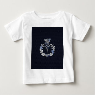 Carbon Fibre Print Silver Scottish Thistle Baby T-shirt