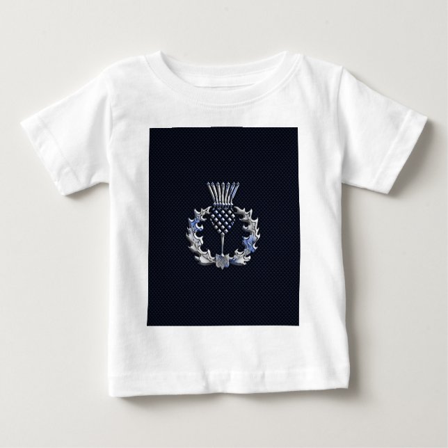 Carbon Fibre Print Silver Scottish Thistle Baby T-shirt (Vorderseite)