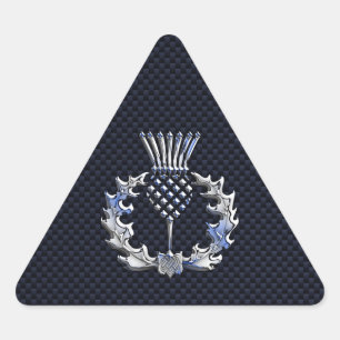 Carbon Fibre Print Silver Scottish Thistle Dreieckiger Aufkleber